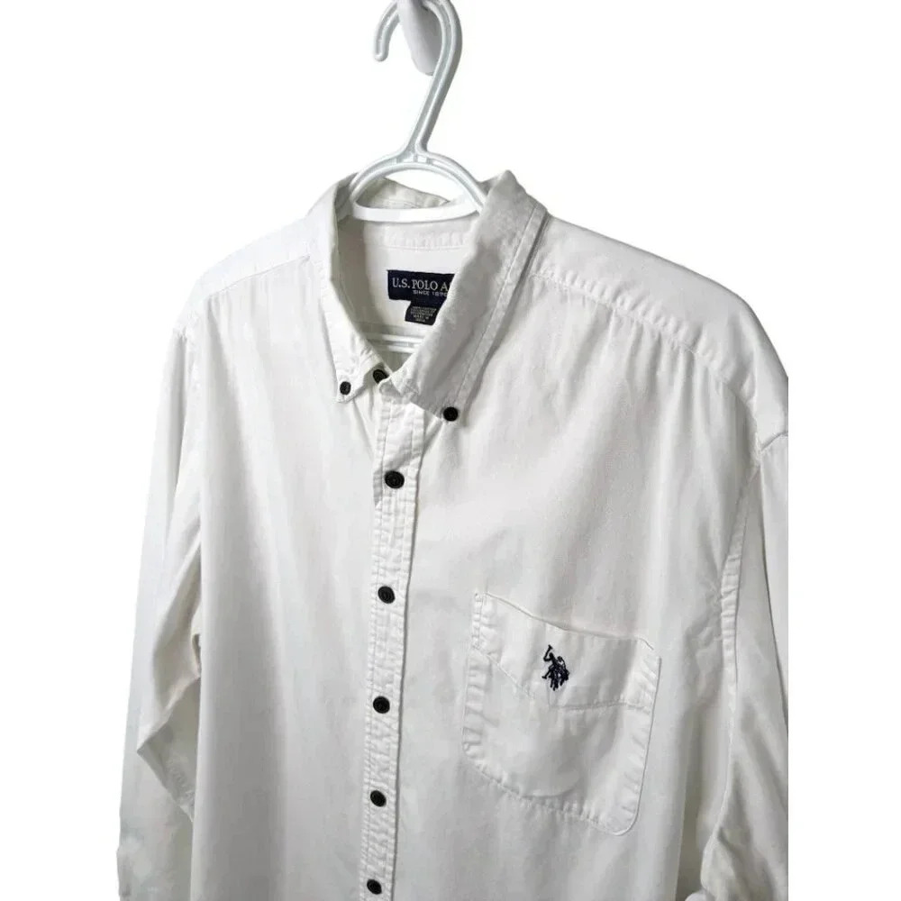 U.S. Polo Assn. Mens 100% Cotton White Button Down Long Sleeve Shirt Size XL